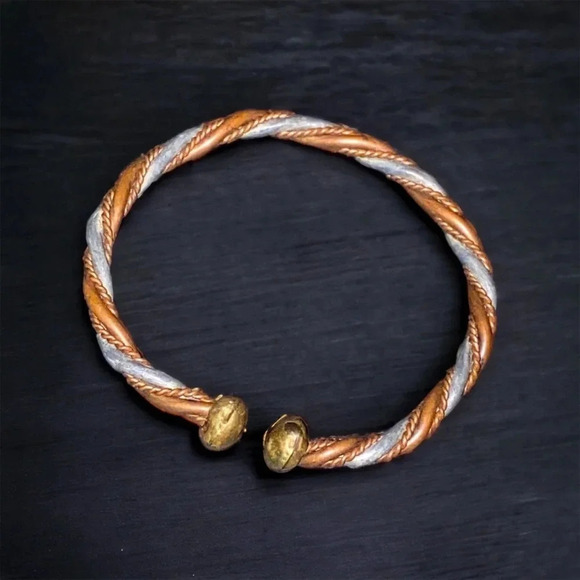 Vintage Toureg Copper Rose Silver Twisted Wire Cable Cuff Bangle Bracelet - Picture 1 of 5